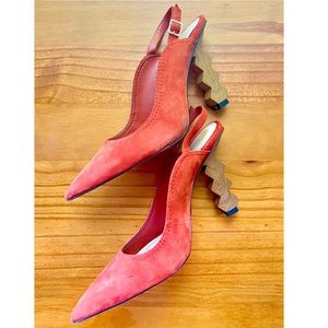 Orange Geometric Heel Slingbacks